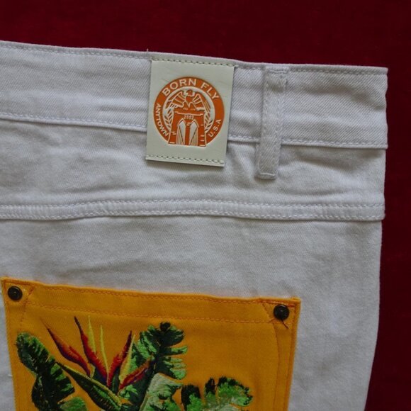 Born Fly Paradise Shorts Men's Size 42 White Denim Embroidery - Picture 6 of 9